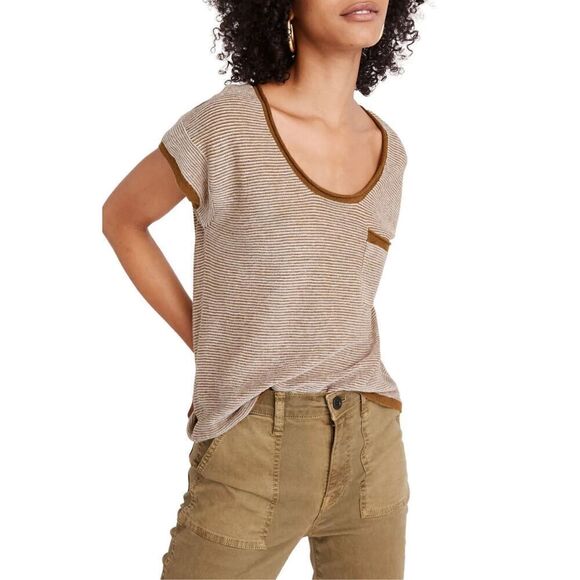Madewell Shirt Womens XL Watermoor Short-Sleeve Sweater In Stripe Round Neck - Picture 2 of 11